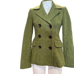 Women's mods international wool Green Double-Breasted Coat